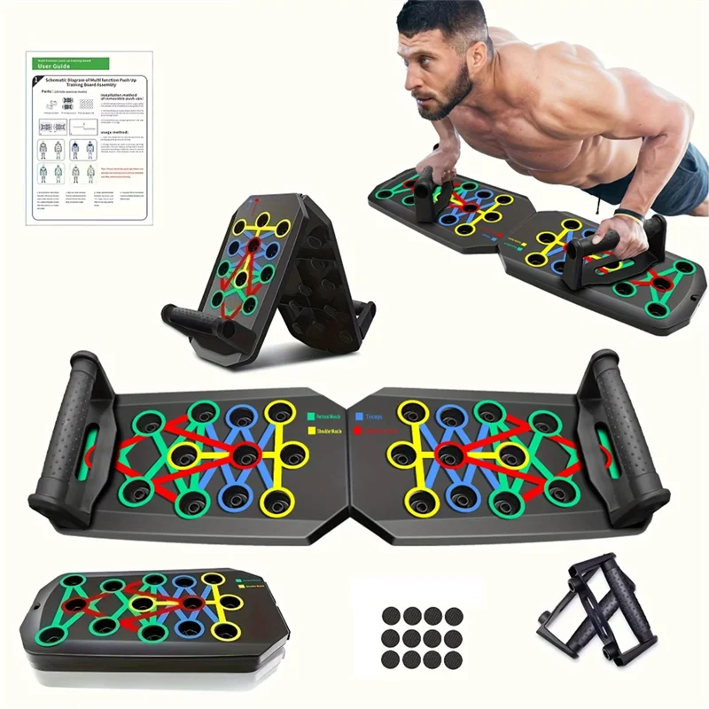 -ABLP Portable Folding Push-Up Board, Multi-Functional Anti-Slip Mat With Handle, Home Fitness Exercise For Chest