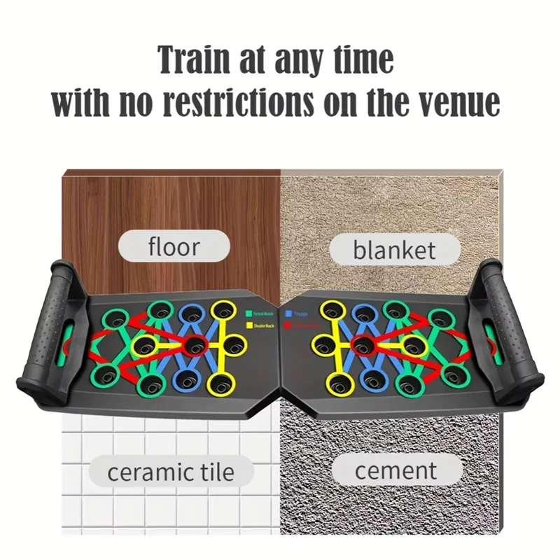 -ABLP Portable Folding Push-Up Board, Multi-Functional Anti-Slip Mat With Handle, Home Fitness Exercise For Chest